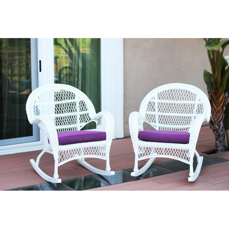 Chaise berçante en osier avec coussins Berchmans, Vert, Blanc