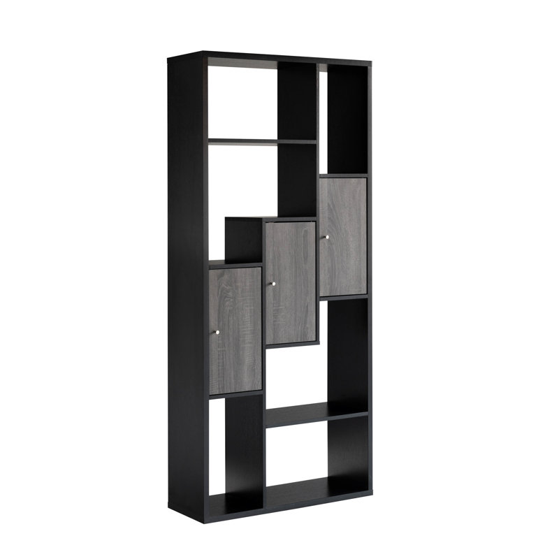 Bibliothèque avec plusieurs tablettes et éléments de design - armoire de rangement noire patinée multiple