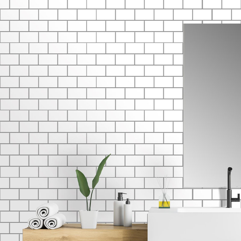 Mimia Glossy Subway Metro Classic Brick 3D Tile Sticker 15.4cm x 30.5cm PVC, White/Black