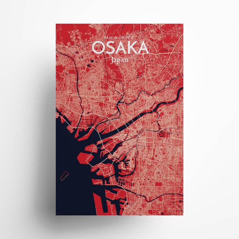 Osaka City Map In Nautical - No Frame Print, 36cm H x 24cm W x 0.05cm D