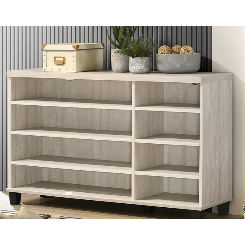Dusty Gray Oak Shoe Storage Cabinet, 45", 3 Doors, 6 Adjustable Shelves, Stylish 3-Door Cabinet With Shelves And User-