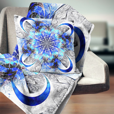 Fleur symétrique bleue fractale - coussin imprimé abstrait