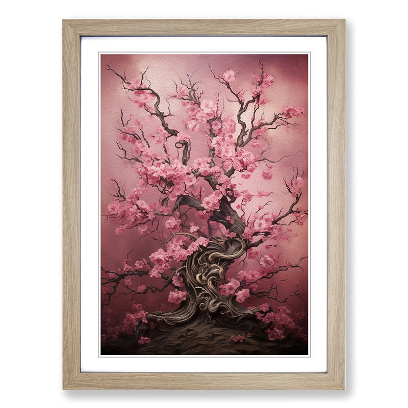 Cherry Blossom Tree Victorian - Single Picture Frame Print on Wood, 46cm H x 34cm W x 2cm D, Oak Framed