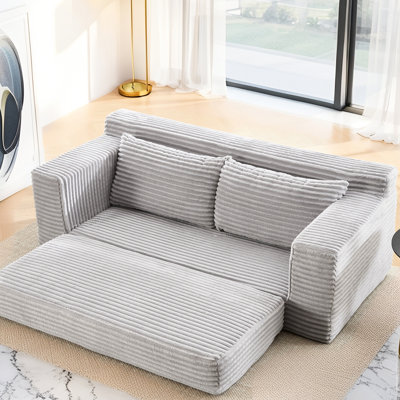 2 Grey With Convertible Function, Memory Foam, Steel Frame, Corduroy Fabric, No Assembly, For Home Relaxing And Guest Accommodation Small Spaces