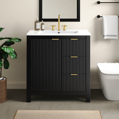Meuble-lavabo autoportant de 30 po avec lavabo, porte à fermeture douce et 3 tiroirs