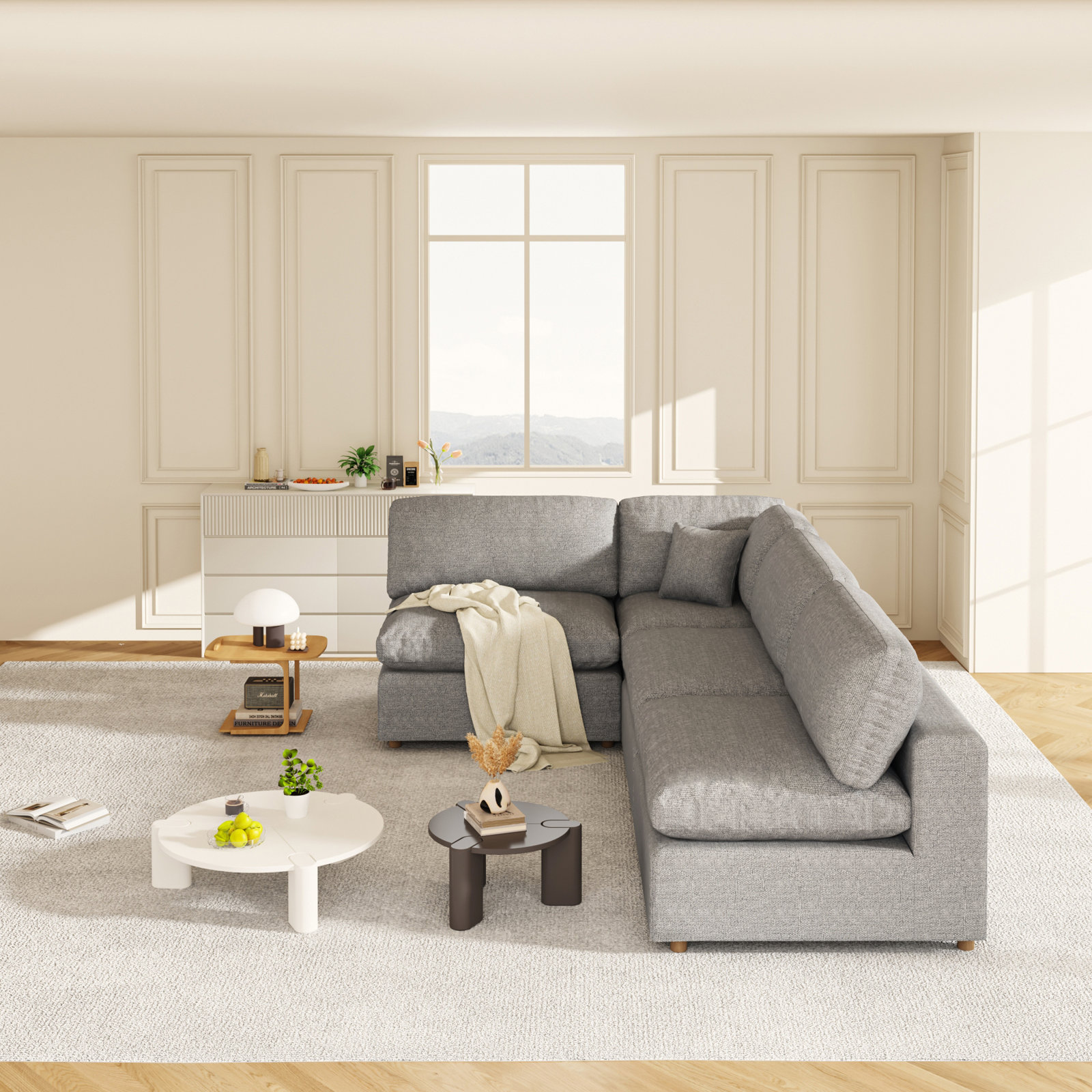 Jossa Upholstered L-Sectional, Gray Linen Blend