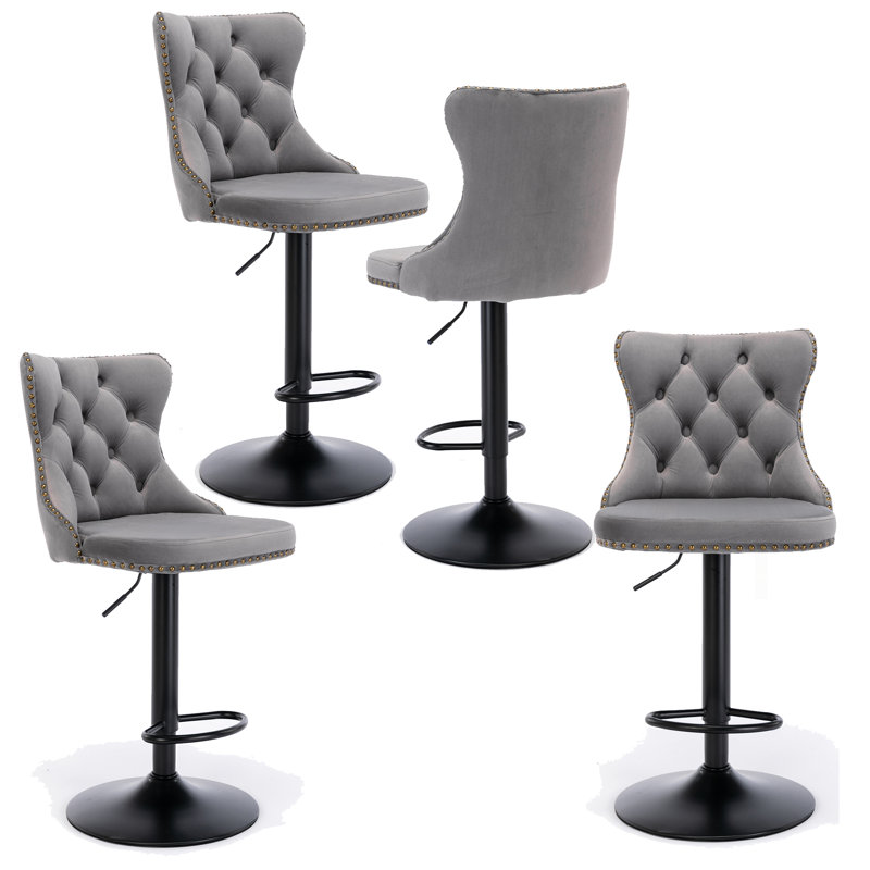 Tabouret pivotant à hauteur réglable Hukam, Noir, Gris