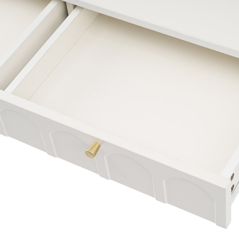 Coiffeuse moderne avec surface blanc crème et structure en métal avec 2 tiroirs pour plus de fonctionnalité