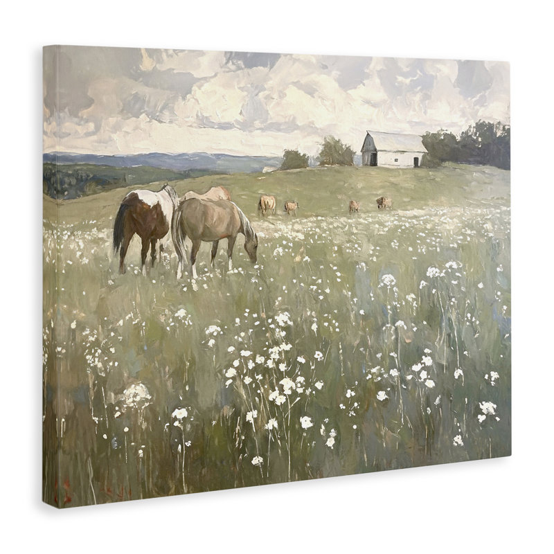 «Horses in Pasture», art mural sur toile par Ramona Murdock, H 36 po x l 48 po