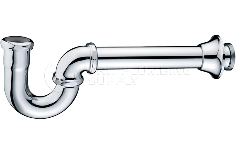 Siphon en laiton 1-1 / 2 po avec bride et purge pour évier tubulaire en laiton, chrome