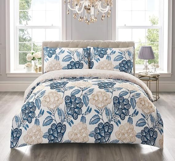 Marlow Home Co. Aleese Floral Duvet Cover Set with Pillowcases, Kingsize - 2 Pillowcases, Bloom Blue