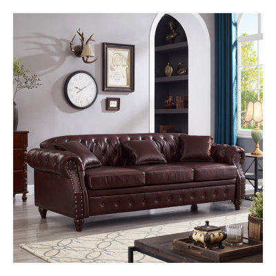 Living Room Chesterfield Sofa Classic Tufted Design Faux Leather PU UpholsteSofa with Storage