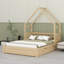 Lit plateforme grand en bois avec tête de lit garde-corps, 2 tiroirs et toit-656854543