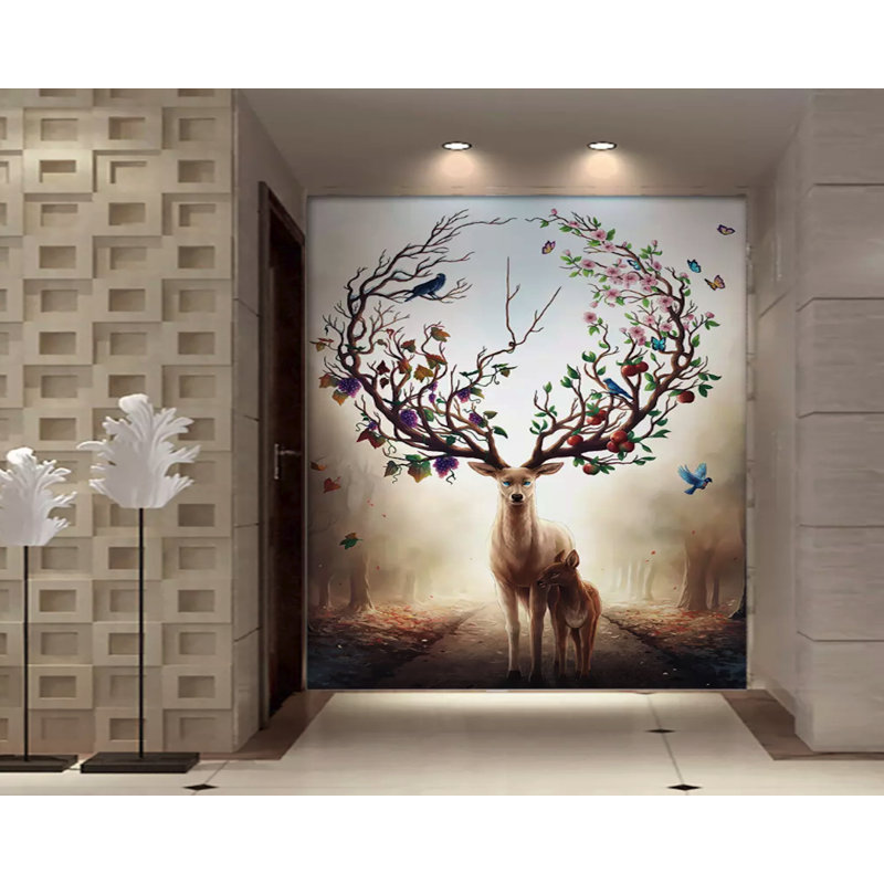 Papier peint arbre forêt abstrait en tissu, L 112 po x l 75 po