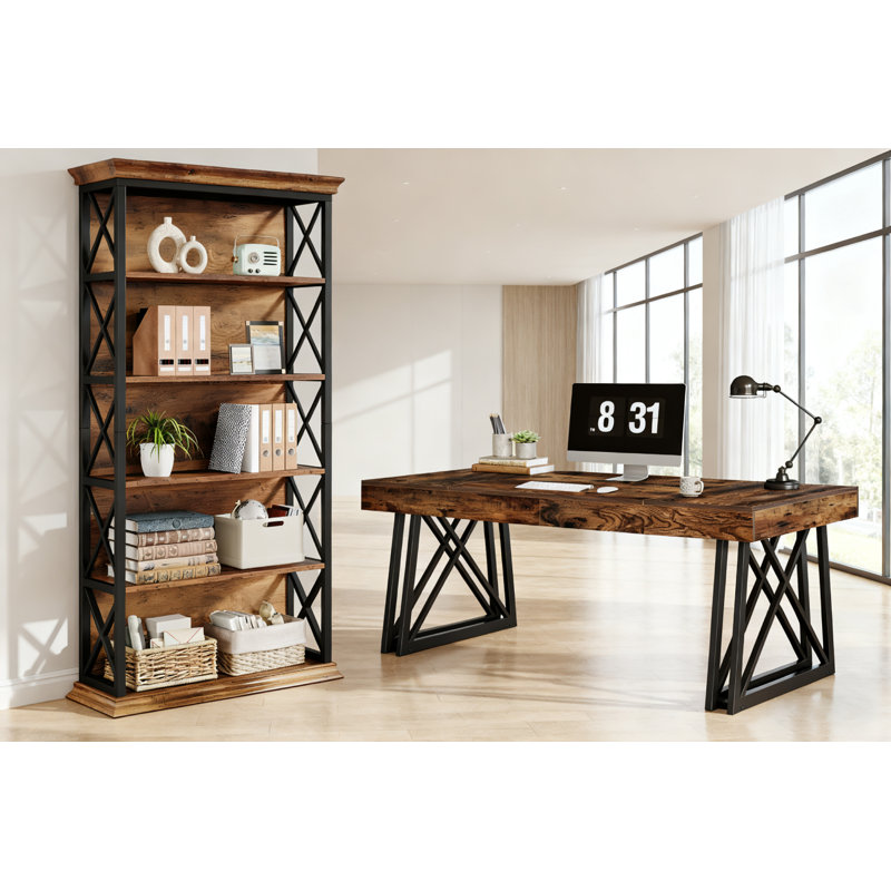Industrial Computer Desk And Bookcase Set