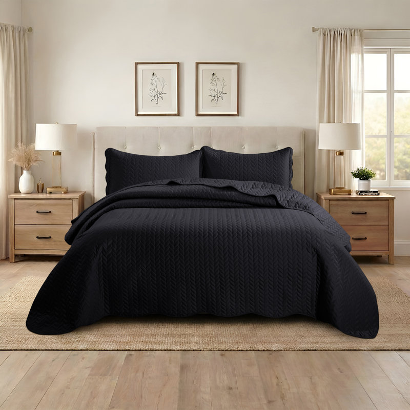 Ensemble de couvre-lit matelassé embossé - Couvre-lit en microfibre ultra doux avec taies décoratives, literie de style hôtel pour tous les lits