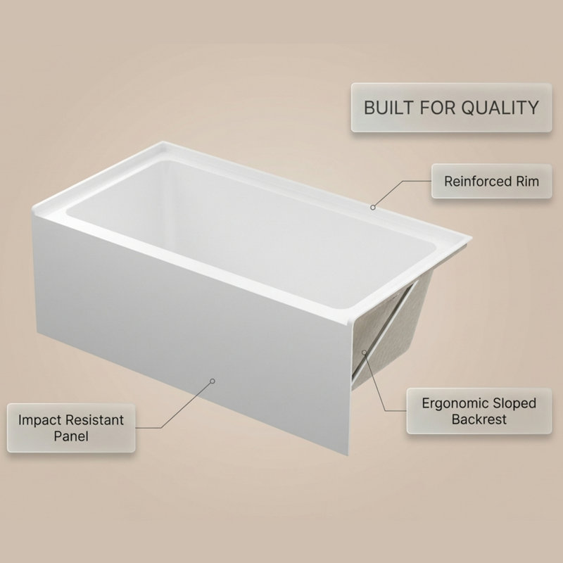 Baignoire de trempage en acrylique de 60 po avec jupe, trempage profond de 13,8 po, capacité de 131 gallons, base antidérapante, dossier ergonomique, bonde chromée à la main