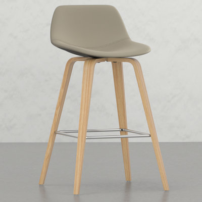 Tabouret 2 pièces - Siège généreux avec placage en bois et lin naturel, 2 tabourets avec dossier incurvé