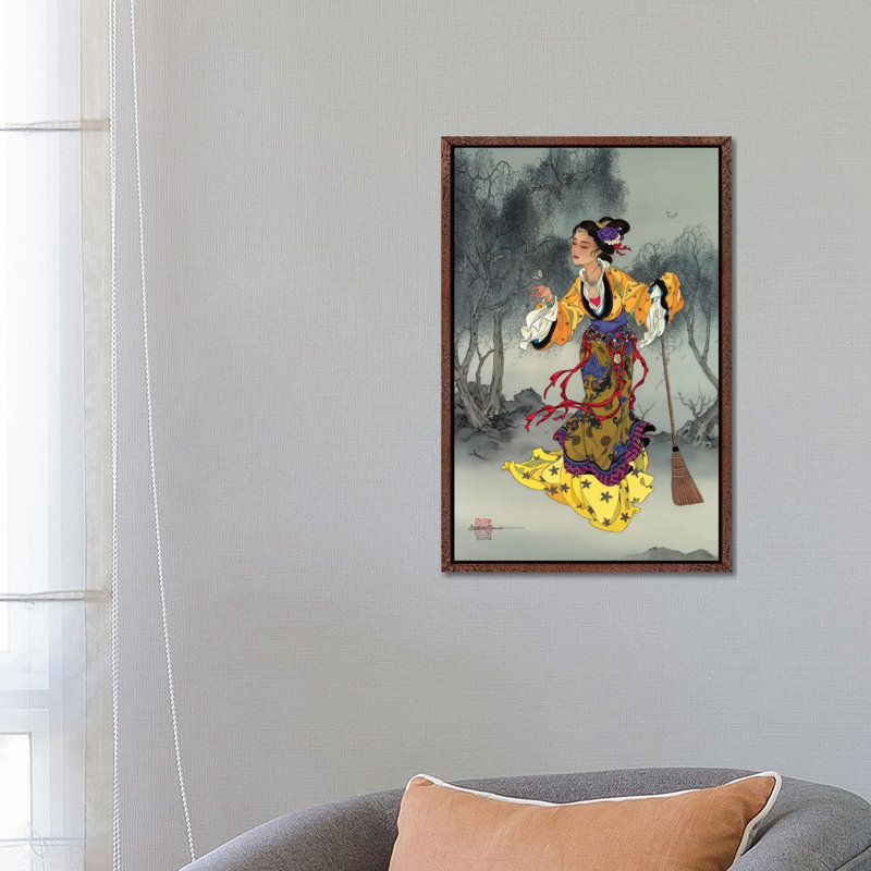 White Butterfly - Painting on Canvas, 66.04 cm H x 45.72 cm W, Classic Brown Wood Framed