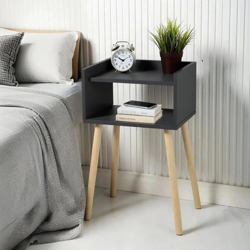 40cm W Solid Wood Bedside Table, Black