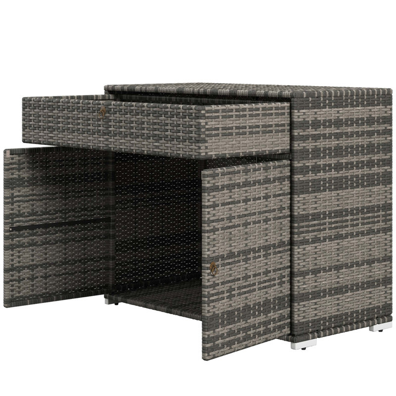 Freestanding PE Rattan Towel Rack And Pool Toy Storage Cabinet With Drawer For Indoor Outdoor Use