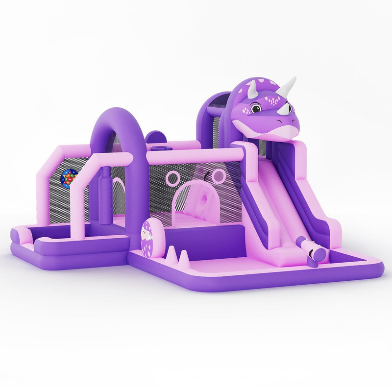 Jeu gonflable de dinosaure avec soufflerie - Trampoline, mur d'escalade et glissade pour enfants de 3 à 10 ans, Purple