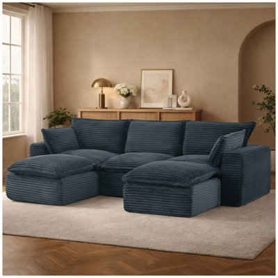 109.4" Modular Sectional Sofa with 5 Seats, U-Shaped or L-Shaped Configurable Corduroy Couch, No Assembly Required, Gray