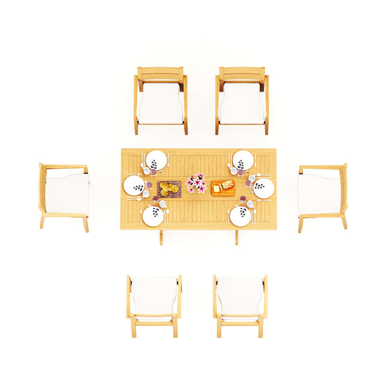 9 Pcs Grade-A Teak Wood Dining Set: Warwick Console Folding Rectangle Table And 8 Vellore Stacking Arm Chairs #11VL1508, 6