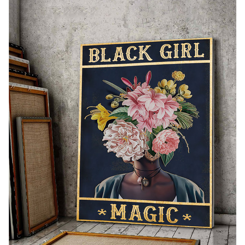 Toile tendue avec galerie noire «Black Girl Magic», H 20 po x l 16 po x P 2 po
