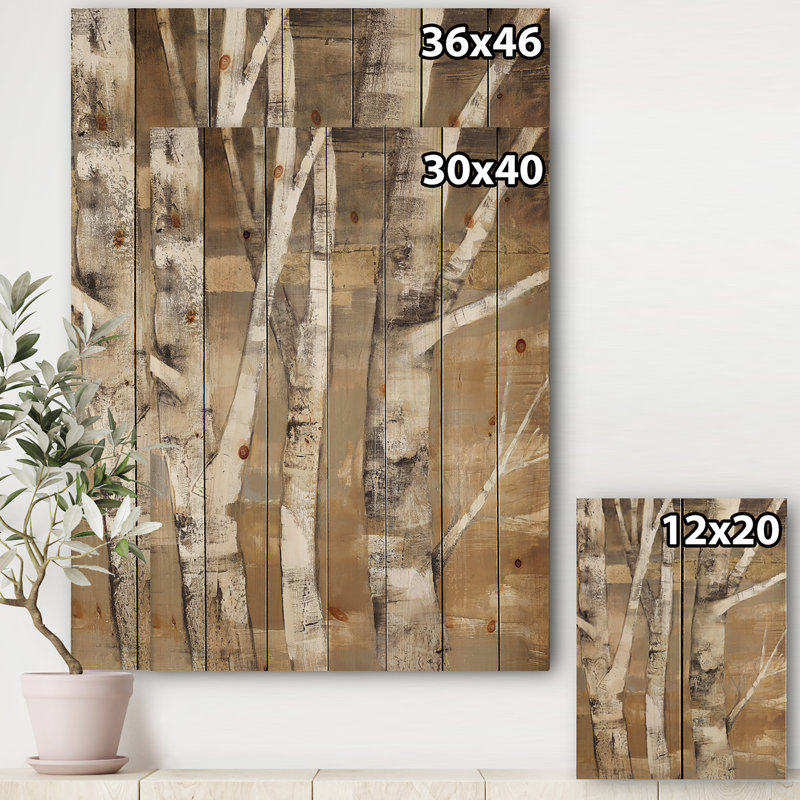 Bouleau naturel I - reproduction traditionnelle sur bois de pin naturel, H 46 po x l 36 po x P 1,5 po