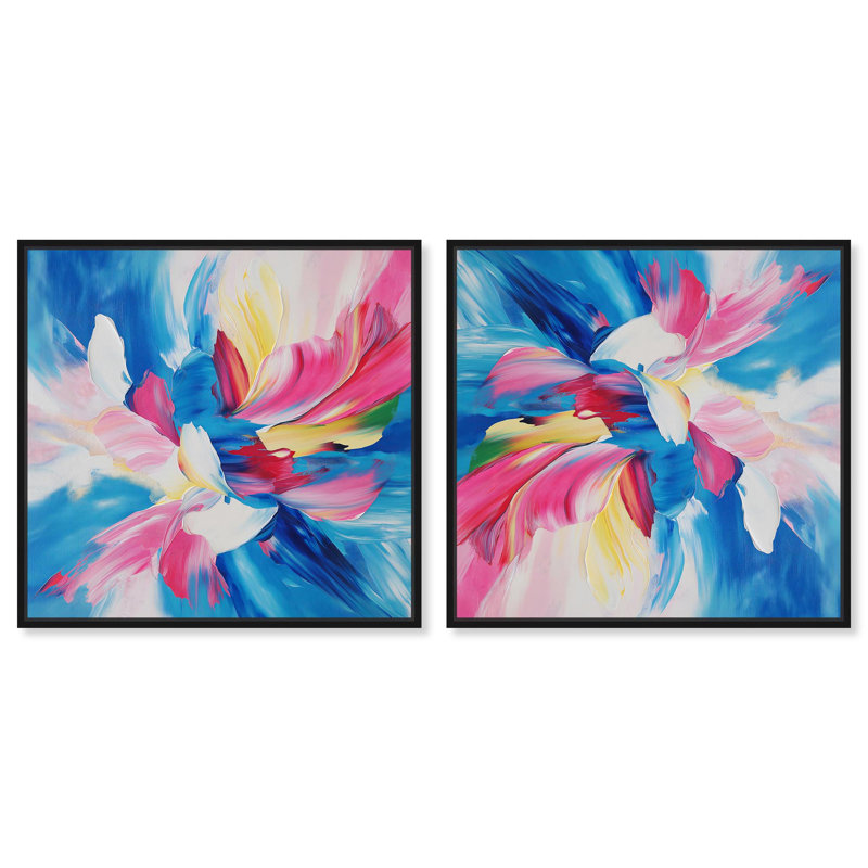 «Whimsical Whirl», ensemble de toiles abstraites par Art Remedy, H 13 po x l 13 po, Cadre noir