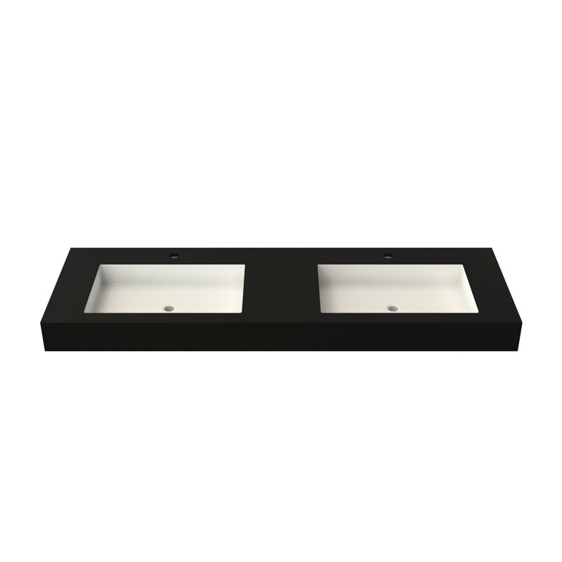 Bathroom Vanity Basin Sink Of Stone Resin Solid Surface - Matte Black, 46.3 In Depth, 18.57 Width, 4.39 Height, 55.61 Lb Adaptable To Any Layout, Long Lasting Durability, Wall Or Countertop Mount,