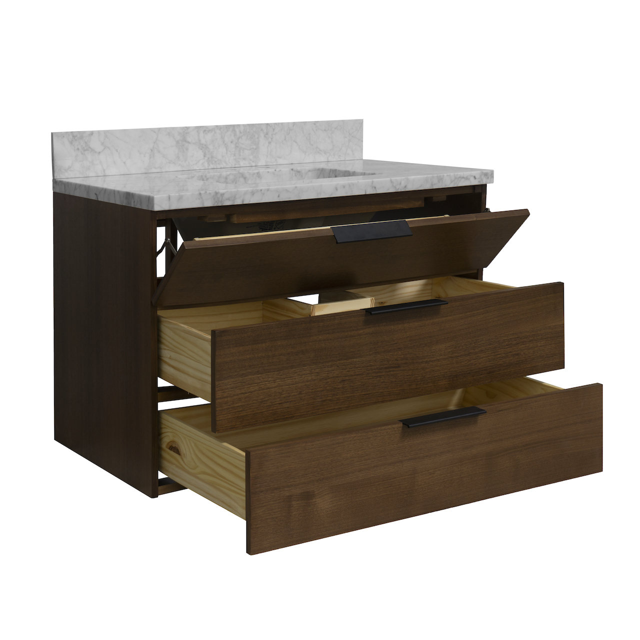 Mitchell 36'' Single Bathroom Vanity, Carrara Marble, Walnut