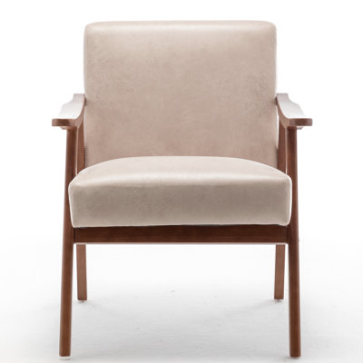 Chaise de salon de style Mid-Century moderne, revêtement en microfibre brun clair, microfibre d'appoint en bois massif