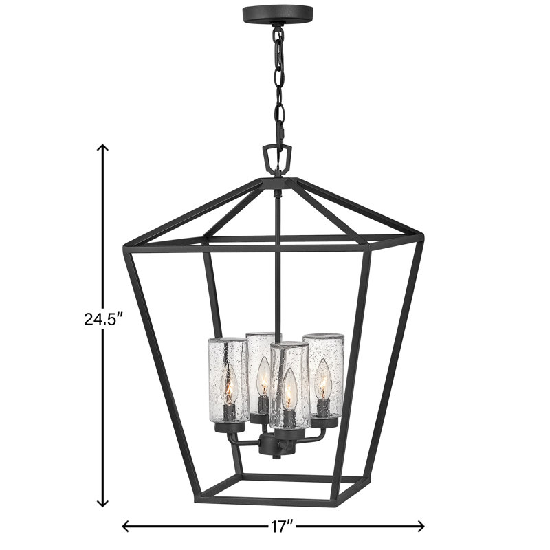 4 - Bulb 24.5" H Outdoor Hanging Lantern, Museum Black, 60W