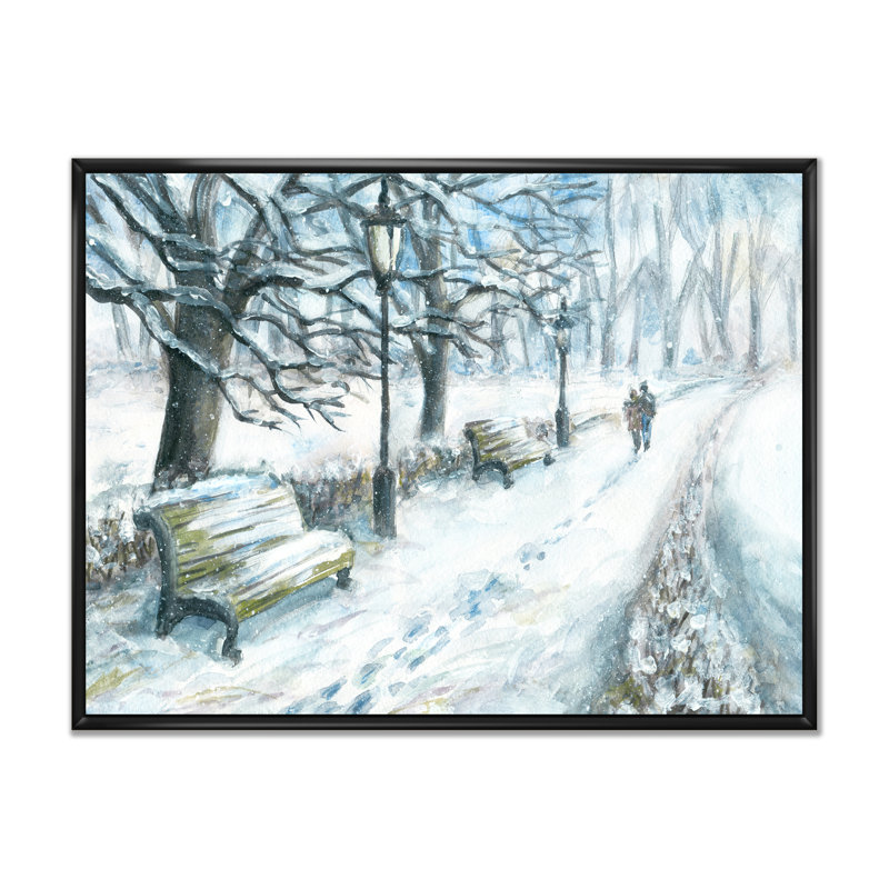 Winter Park At Christmas - reproduction de cadre flottant sur toile, H 30 po x l 40 po x P 1,5 po, Cadre flottant noir