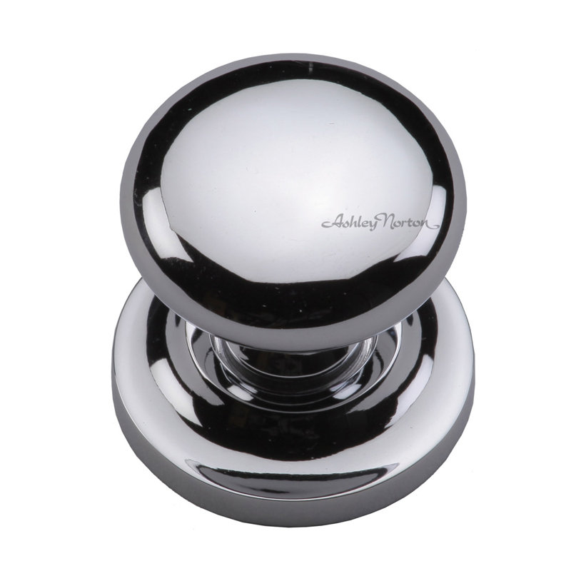 Round Cabinet Knob on Rose, Satin Brass, 1 1/2″