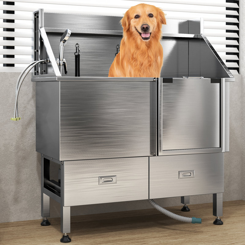 Baignoire pour chien professionnelle en acier inoxydable 304 (porte droite)