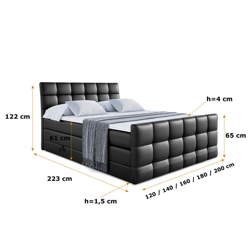 Ruksana Divan Bed Set, Black, 120cm W x 200cm D