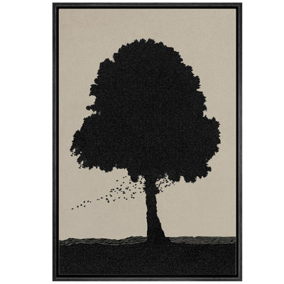 «Modern Black Tree Silhouette Contemporary Minimal Landscape», reproduction d'art sur toile encadrée dans la chambre principale