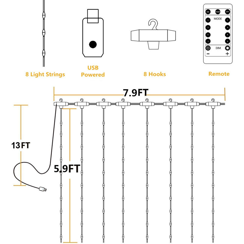 Seka Outdoor 144 - Bulb 95'' Plug-in LED Curtain String Light
