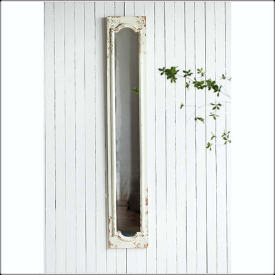 Floor Mirror with Distressed White Finish and Arched Detail