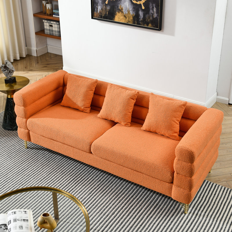 Canapé d'angle orange de 206 cm (81 pouces), 3 places avec coussins, idéal pour un salon, un bureau ou une chambre, style et structure modernes et épurés.