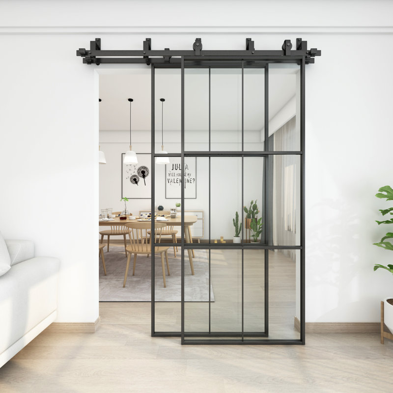 Porte de grange en verre avec ensemble de quincaillerie d'installation, 72 po x 84 po