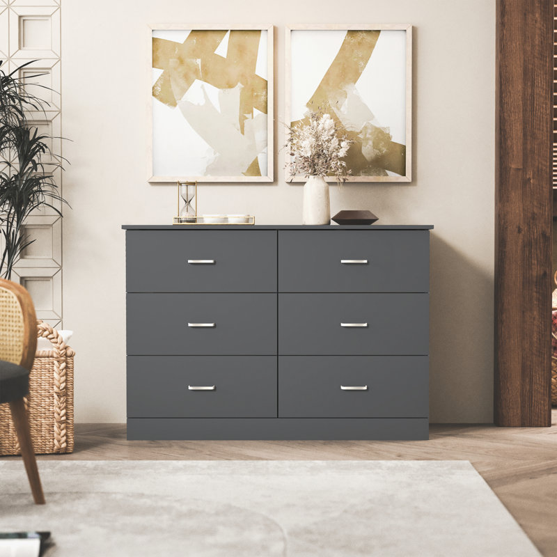 Allyannah 47" W 6-Drawer Manufactured Wood Double Dresser with Interlocking Drawers, Graphite Gray
