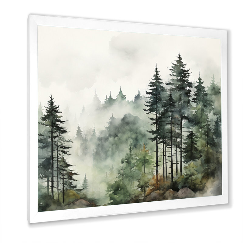 «Forest Pine Tree Misty Morning I», reproduction d'art sur toile, forêt pin, H 30 po x l 30 po, Blanc, Picture Framed