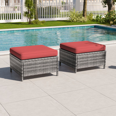 2 repose-pieds en rotin de patio 2 pièces, repose-pieds en osier d'extérieur avec coussin amovible et structure en acier