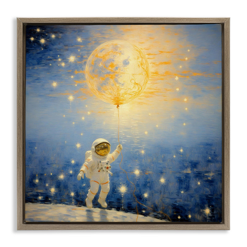 Astronaute avec cadre flottant de rêve cosmique, design par Angie Hawke, H 18 po x l 18 po, Cadre flottant orme Montalcino