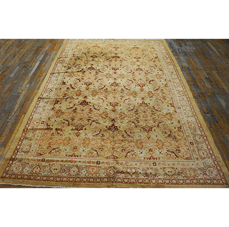 Magnifique tapis Agra indien de couleur abricot magnifique et superbe motif géométrique