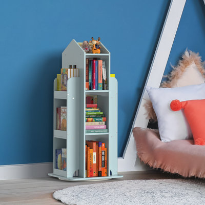 360° Rotating Light Blue House-Shaped Bookshelf
